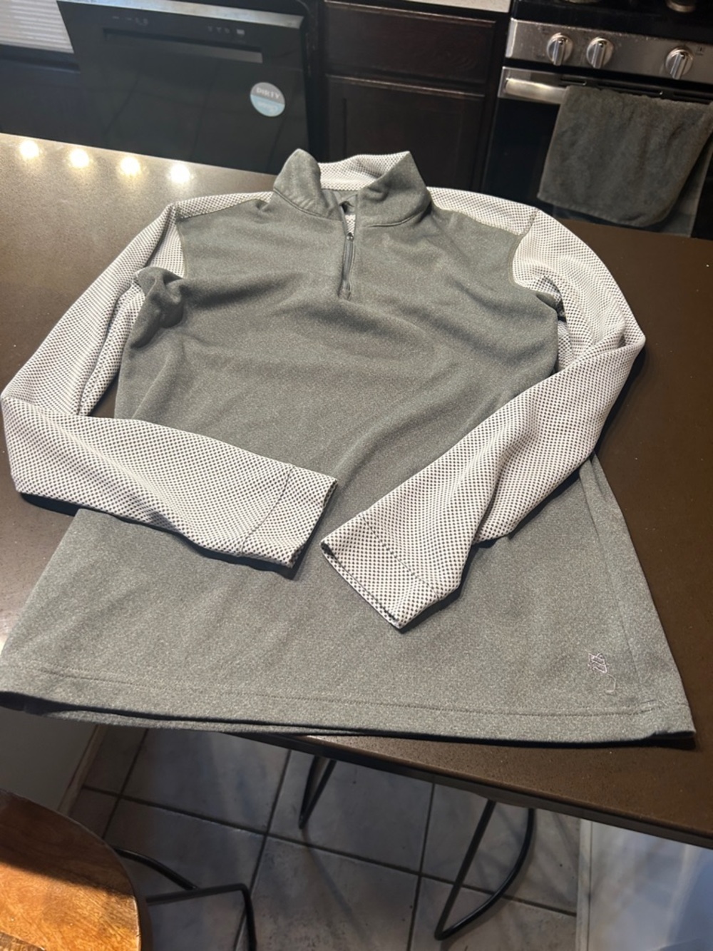 Men's Grey Zip-Neck Performance Sweater with Patterned Sleeves